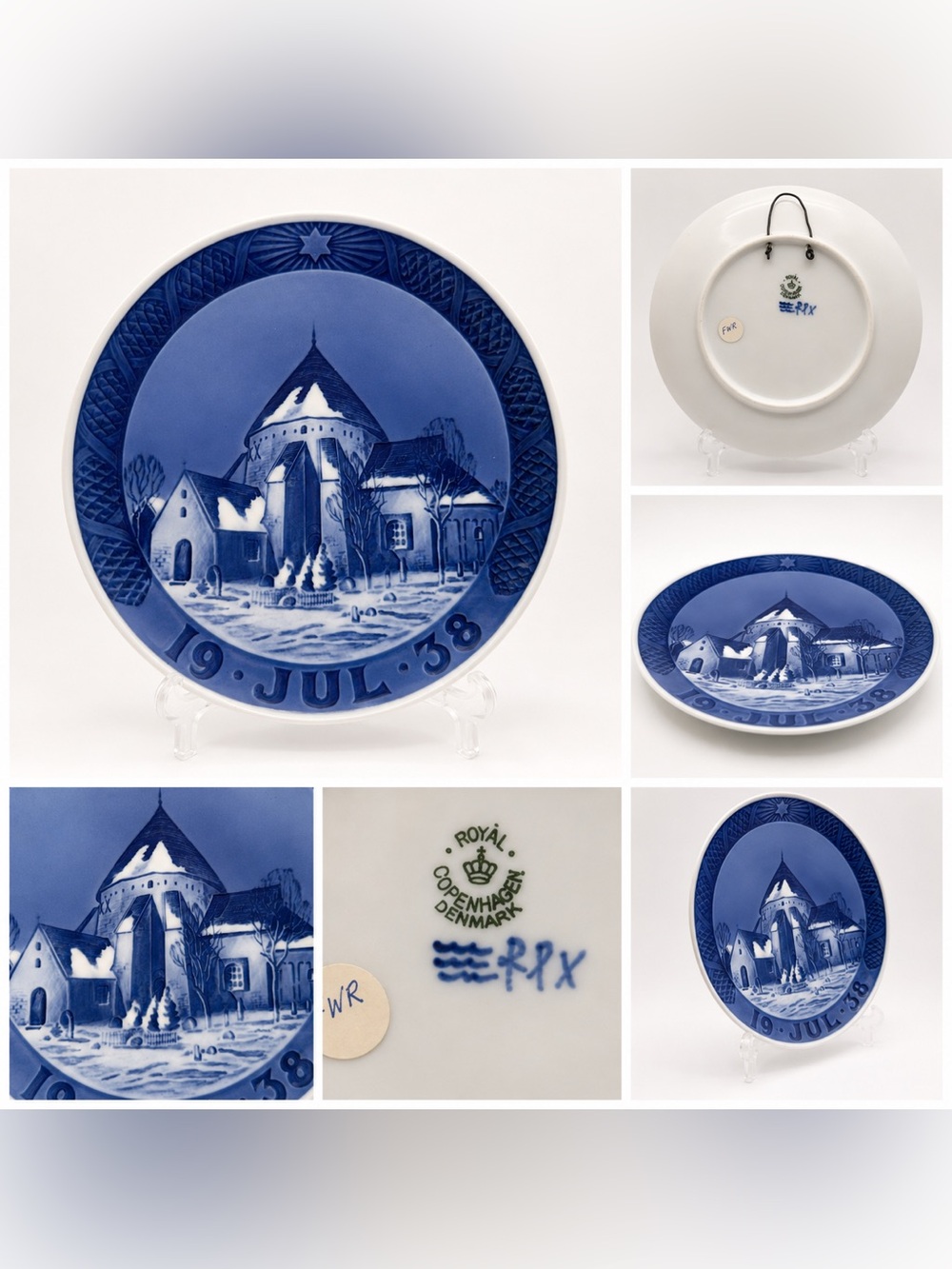 Royal Copenhagen JUL 1938 Christmas Plate Østerlars Round Church Denmark | RARE
